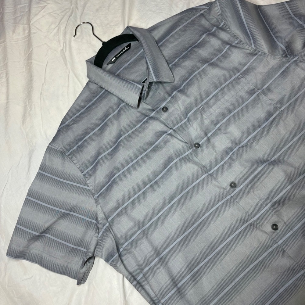 Travis Mathew Mens Short‎ Sleeve Button Up Shirt Gray Stripe Golf Casual Size XL